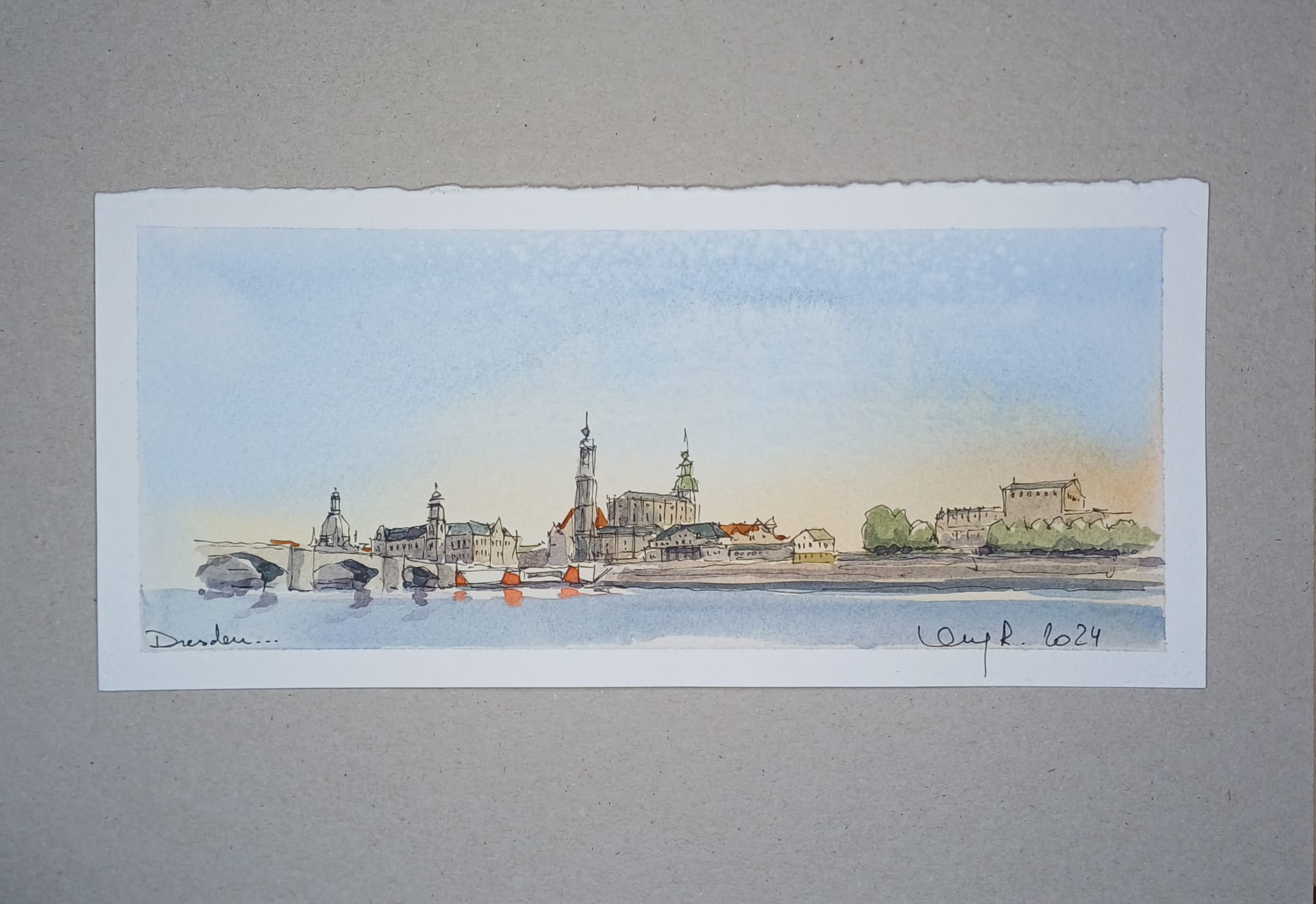 aquarellierte Federzeichnung des Canaletto-Blicks