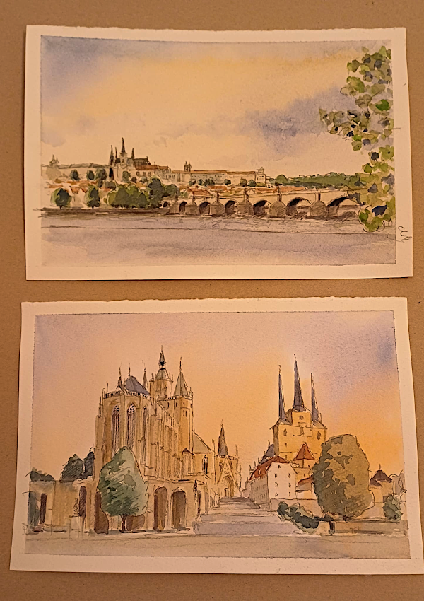 Aquarelle von Prag und Erfurt